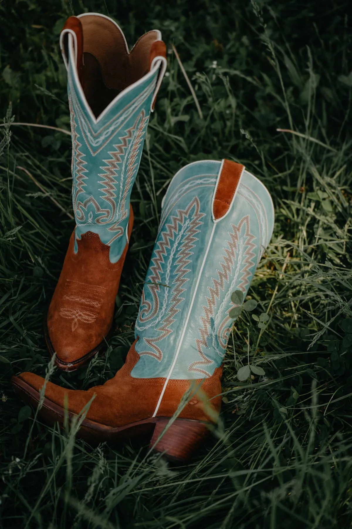 'Ambrose' Women's Penny Suede & Teal Leather Cowboy Boots