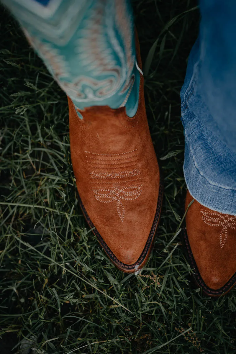 'Ambrose' Women's Penny Suede & Teal Leather Cowboy Boots