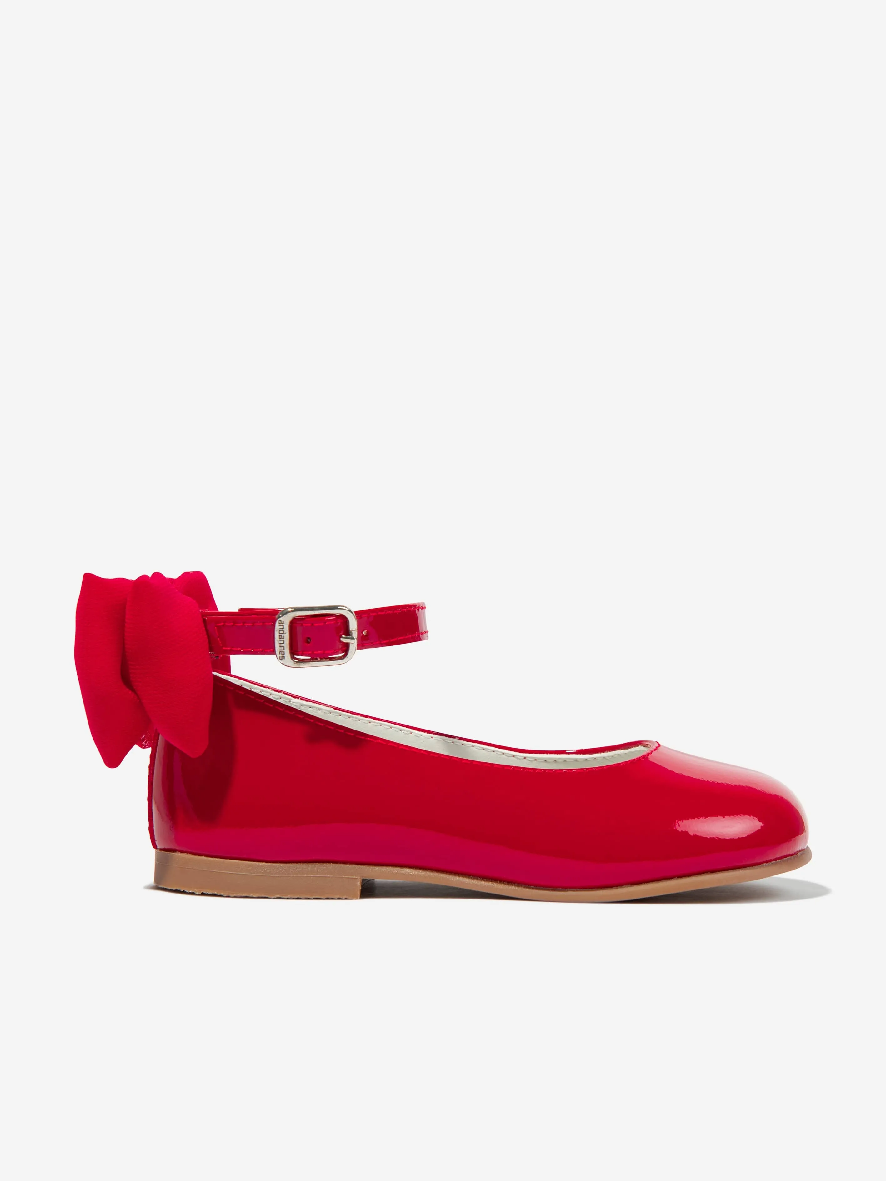 Andanines Girls Patent Leather Bow Shoes in Red