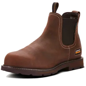 ARIAT Groundbreaker Chelsea Work Boots - Mens H2O Steel Toe Cap - Dark Brown