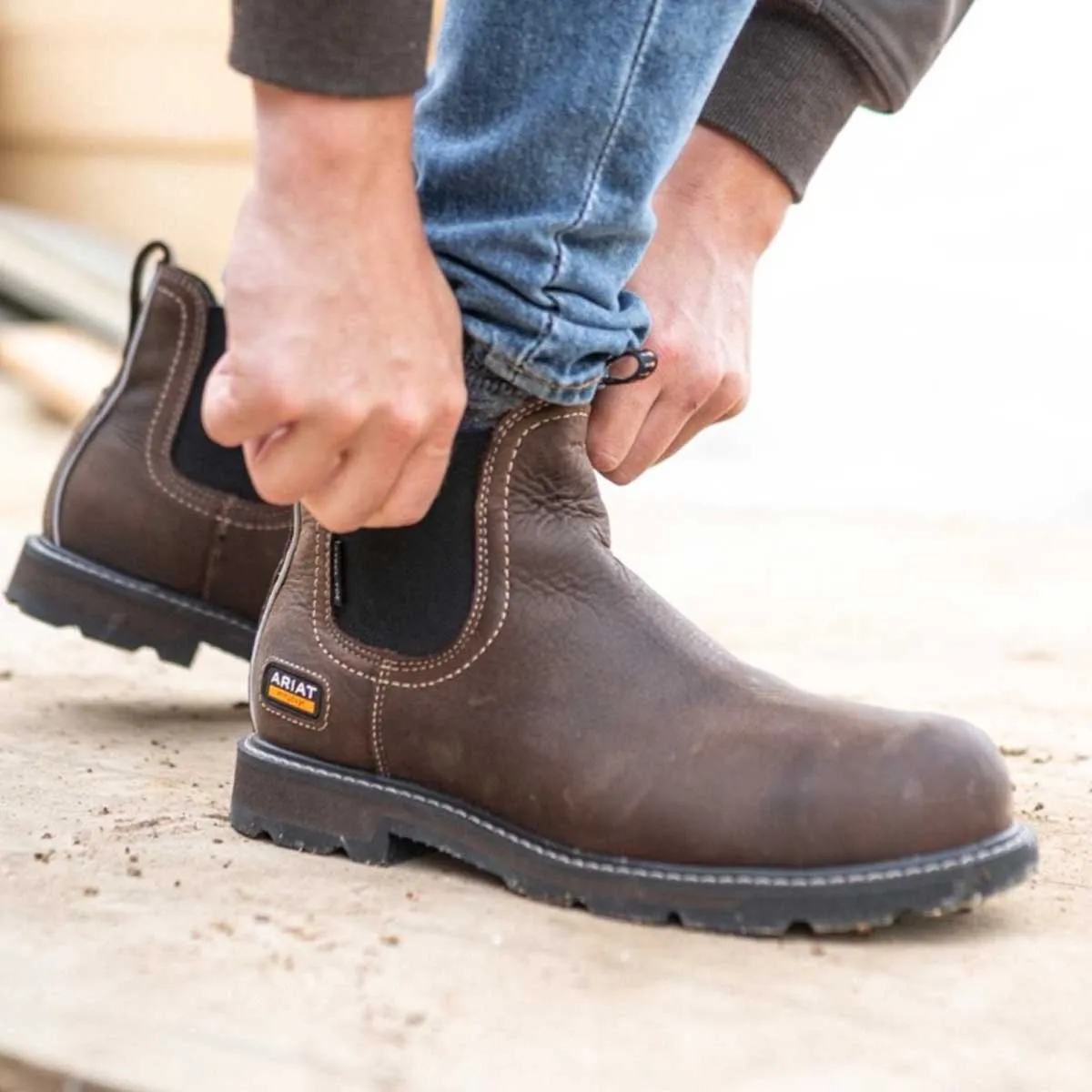 ARIAT Groundbreaker Chelsea Work Boots - Mens H2O Steel Toe Cap - Dark Brown