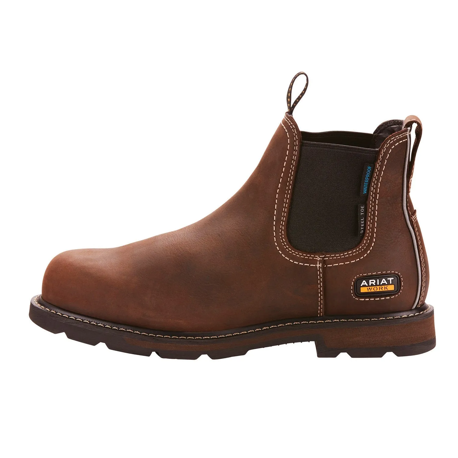 ARIAT Groundbreaker Chelsea Work Boots - Mens H2O Steel Toe Cap - Dark Brown