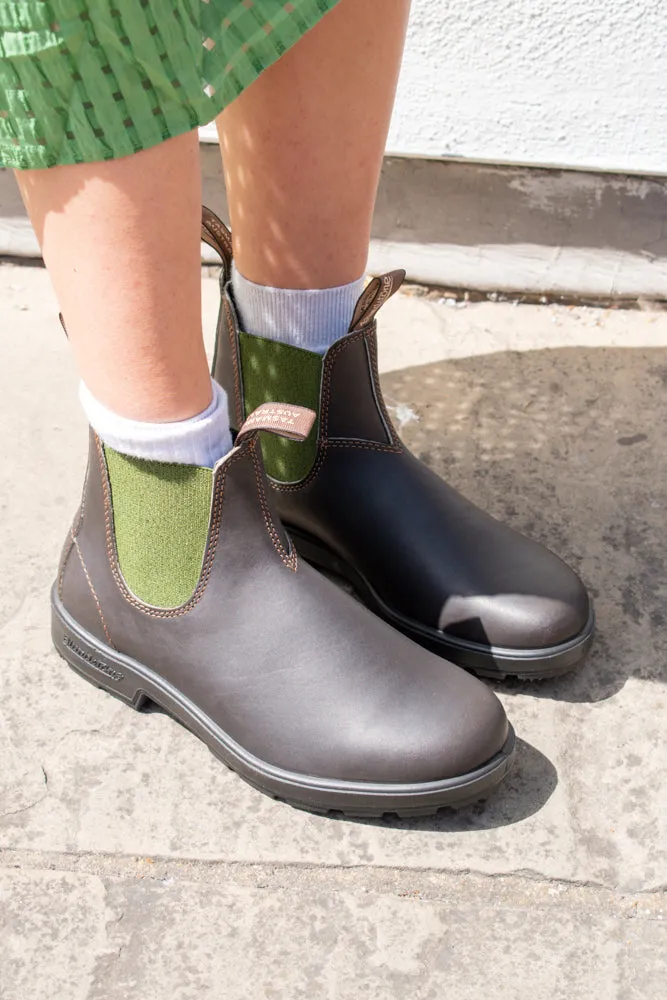 Blundstone 519 Brown Leather with Olive Elastic Boots