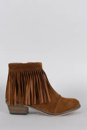 Breckelle Suede Fringe Round Toe Cowgirl Ankle Boots