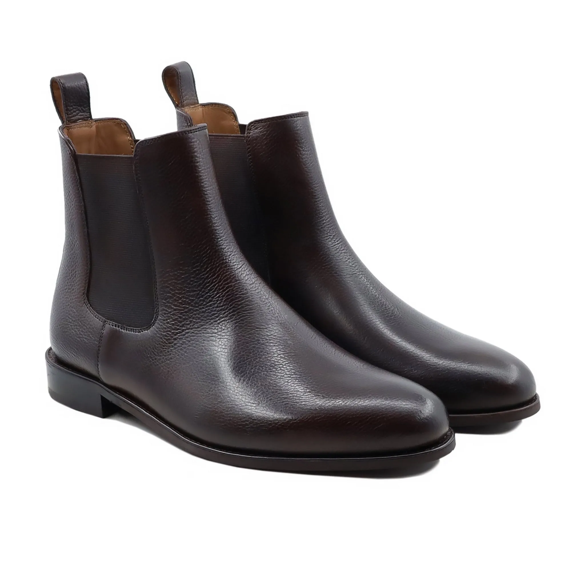 Calen - Men's Dark Brown Pebble Grain Leather Chelsea Boot