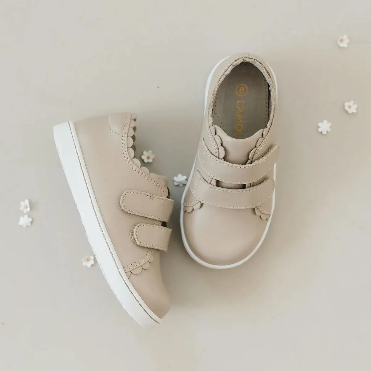 Caroline Scalloped Sneaker in Almond