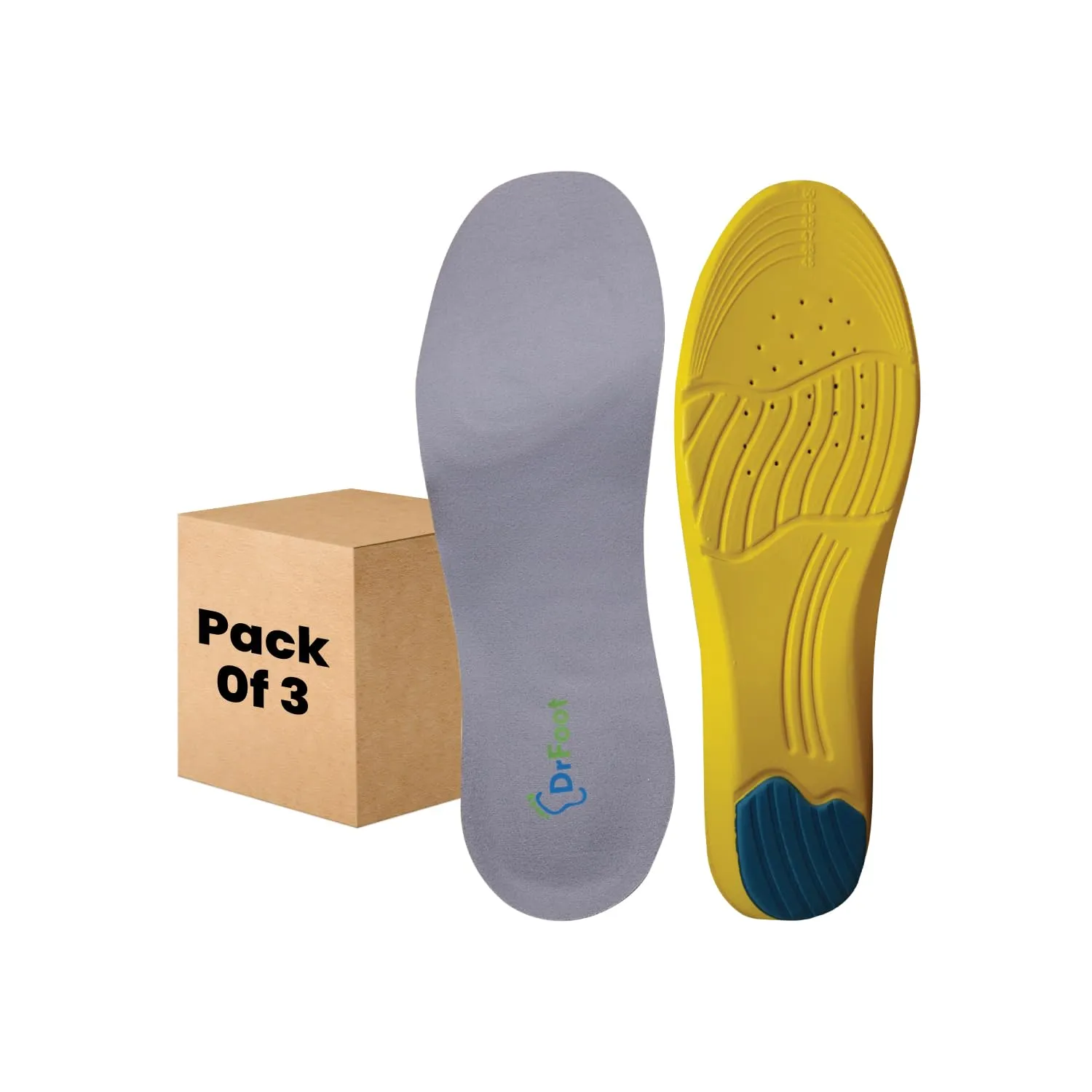 Dr Foot Gel Insoles Pair | For Walking, Running, Sports Shoes | All Day Comfort Shoe Inserts With Dual Gel Technology | Ideal Full-Length Sole For Every Shoe For Unisex- 1 Pair (Size - L) (Pack of 3)