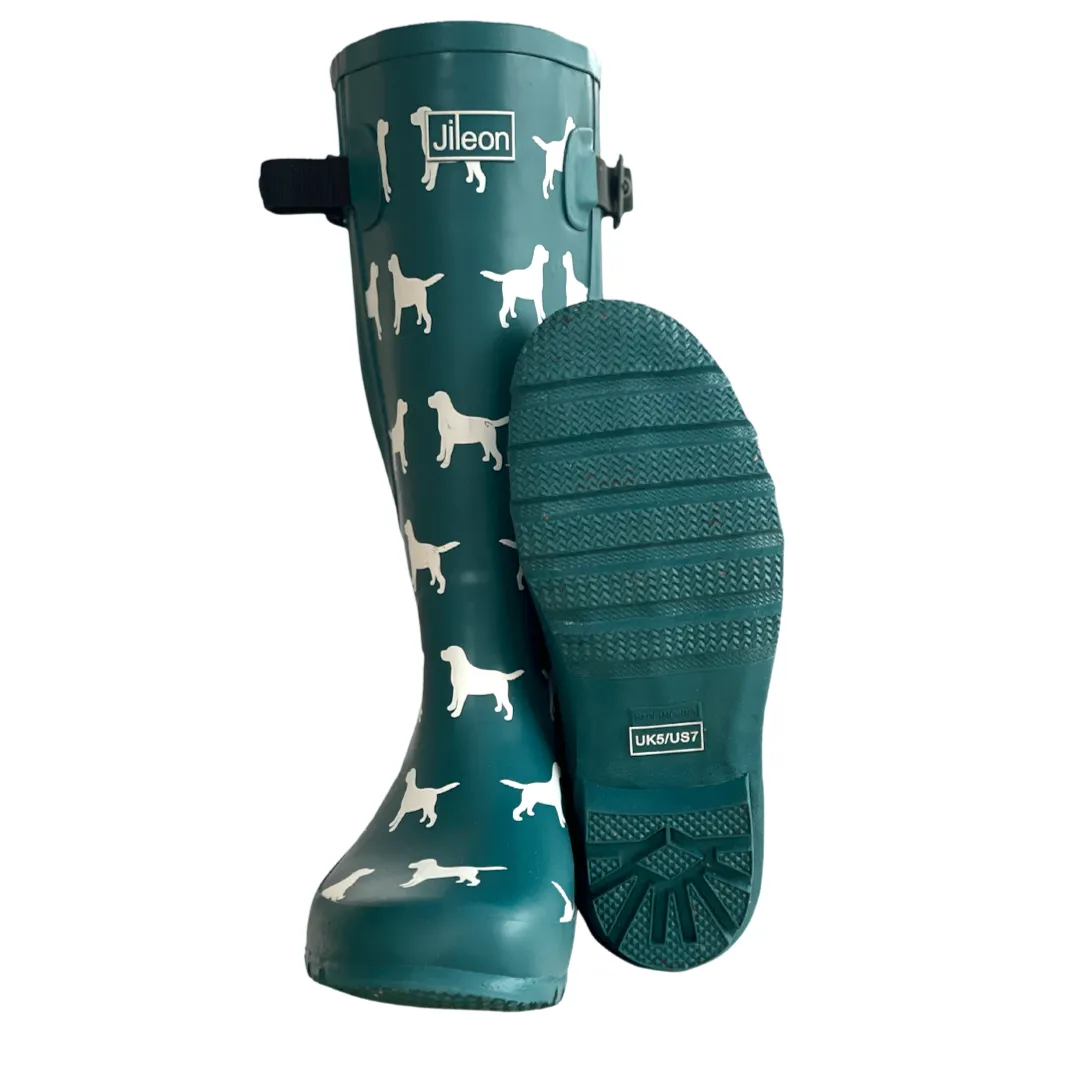 Extra Wide Calf Women's Rain Boots - Teal Dogs - 16-23 Inch Calf - Wide in Foot & Ankle