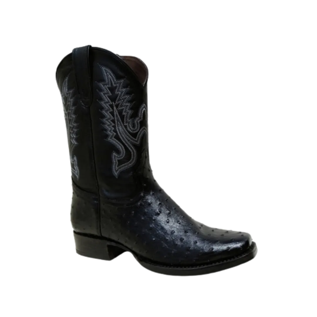 International M Pecos Boy's Black Rubber Sole Ostrich Print Boot