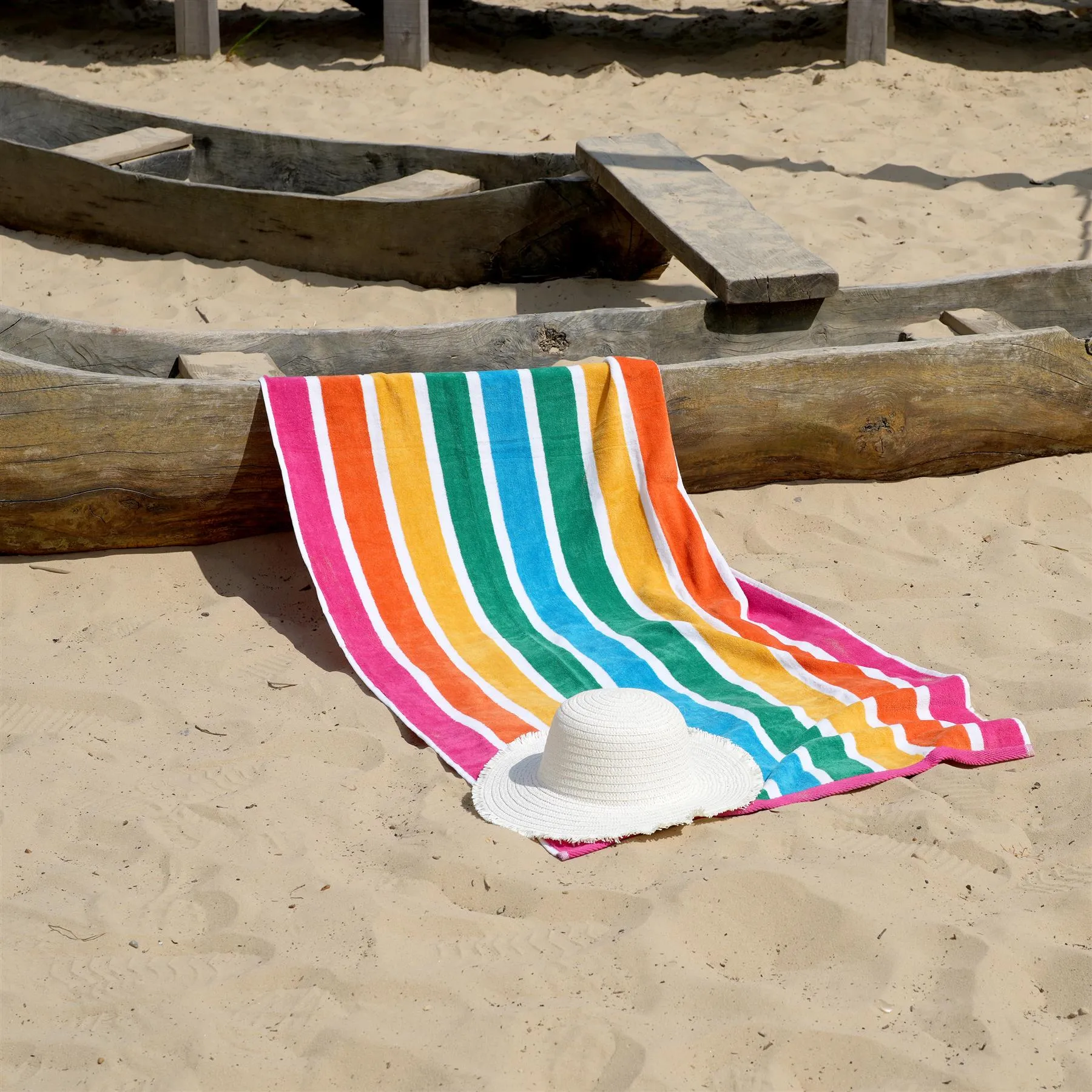 Large Velour Striped Beach Towel (Tropical Burst)