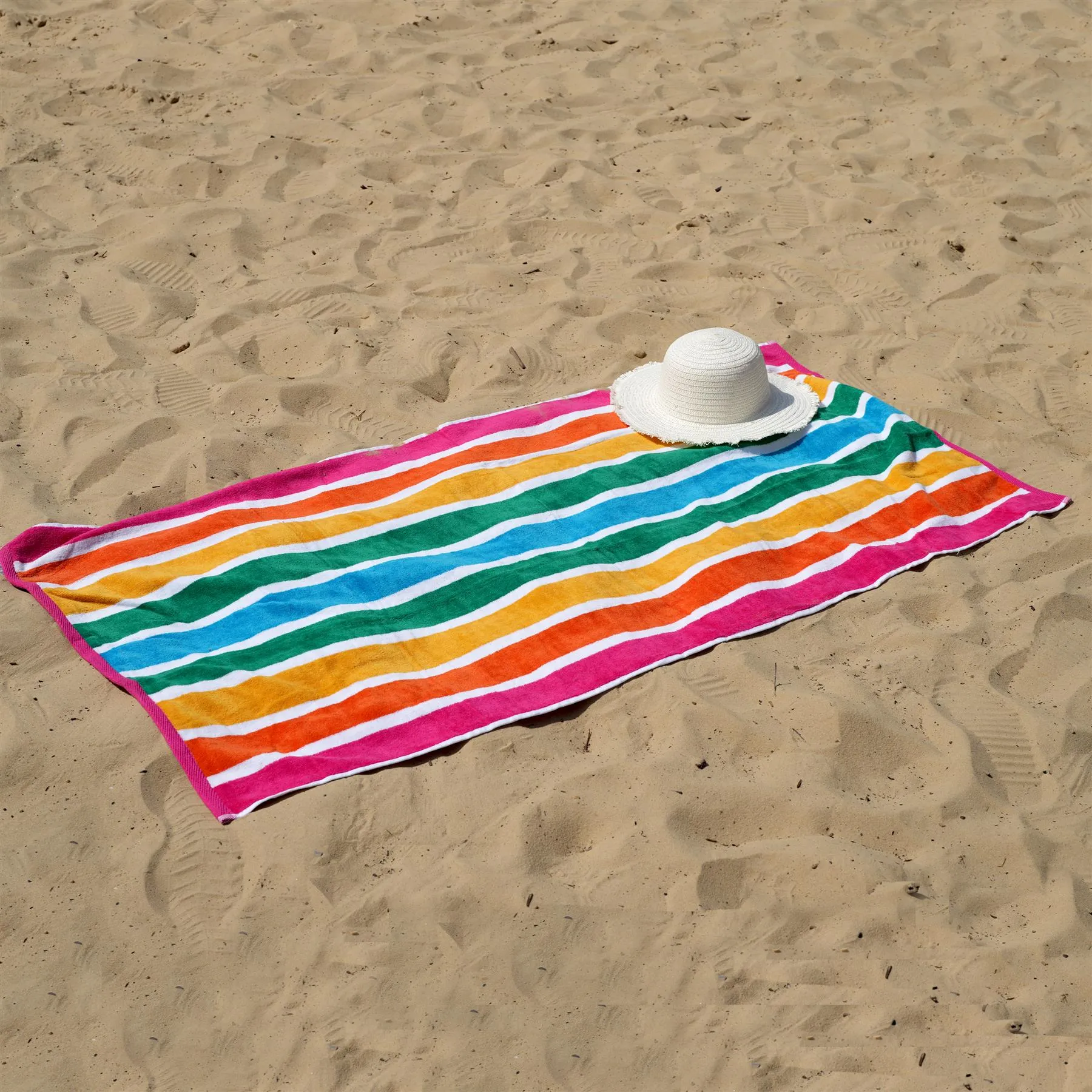 Large Velour Striped Beach Towel (Tropical Burst)