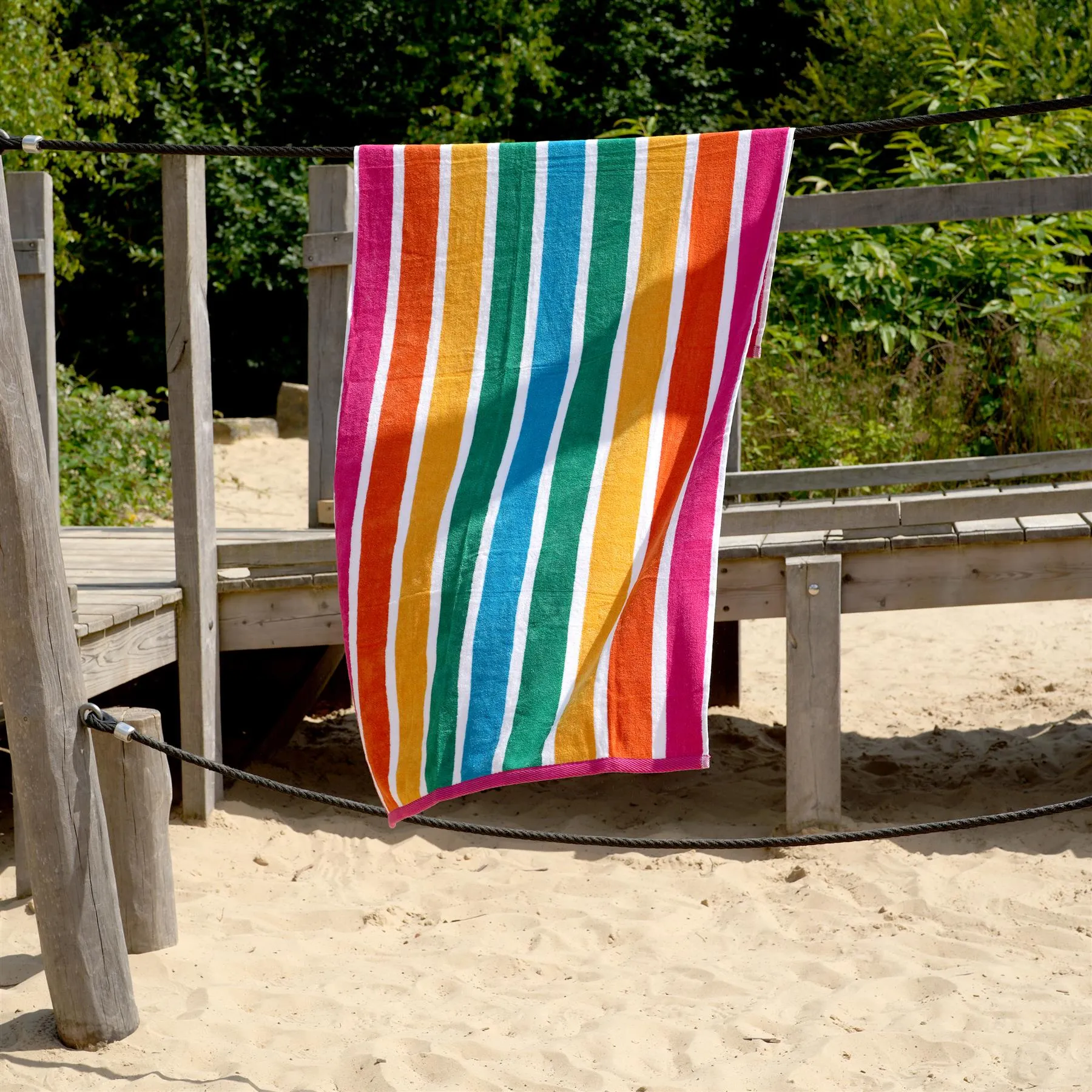 Large Velour Striped Beach Towel (Tropical Burst)