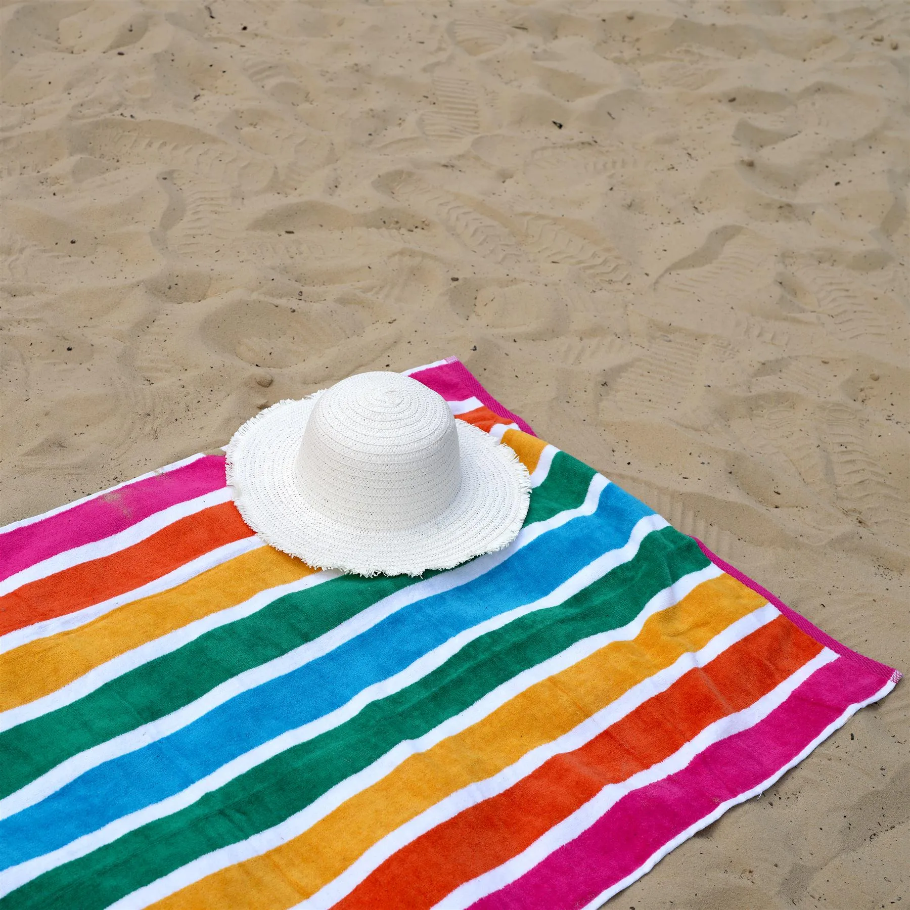 Large Velour Striped Beach Towel (Tropical Burst)