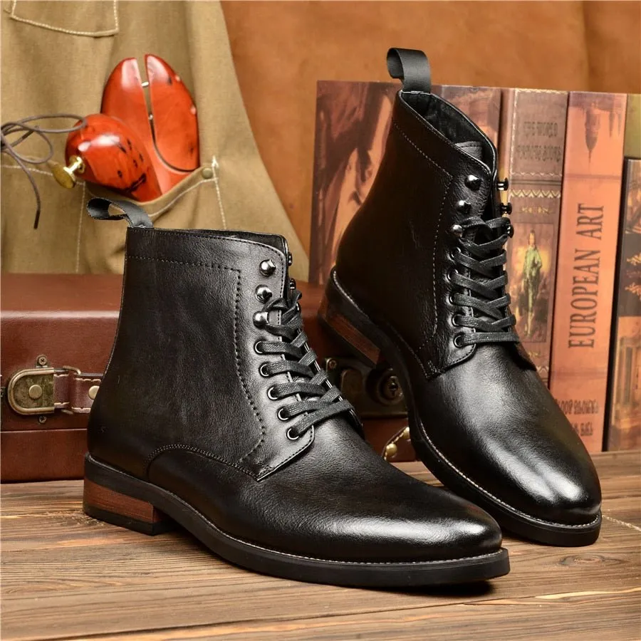 LeatherLux Exotic Lace-up Platform Ankle Boots