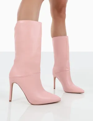 Lisel Pink PU Pointed Toe Stiletto Heeled Ankle Boots