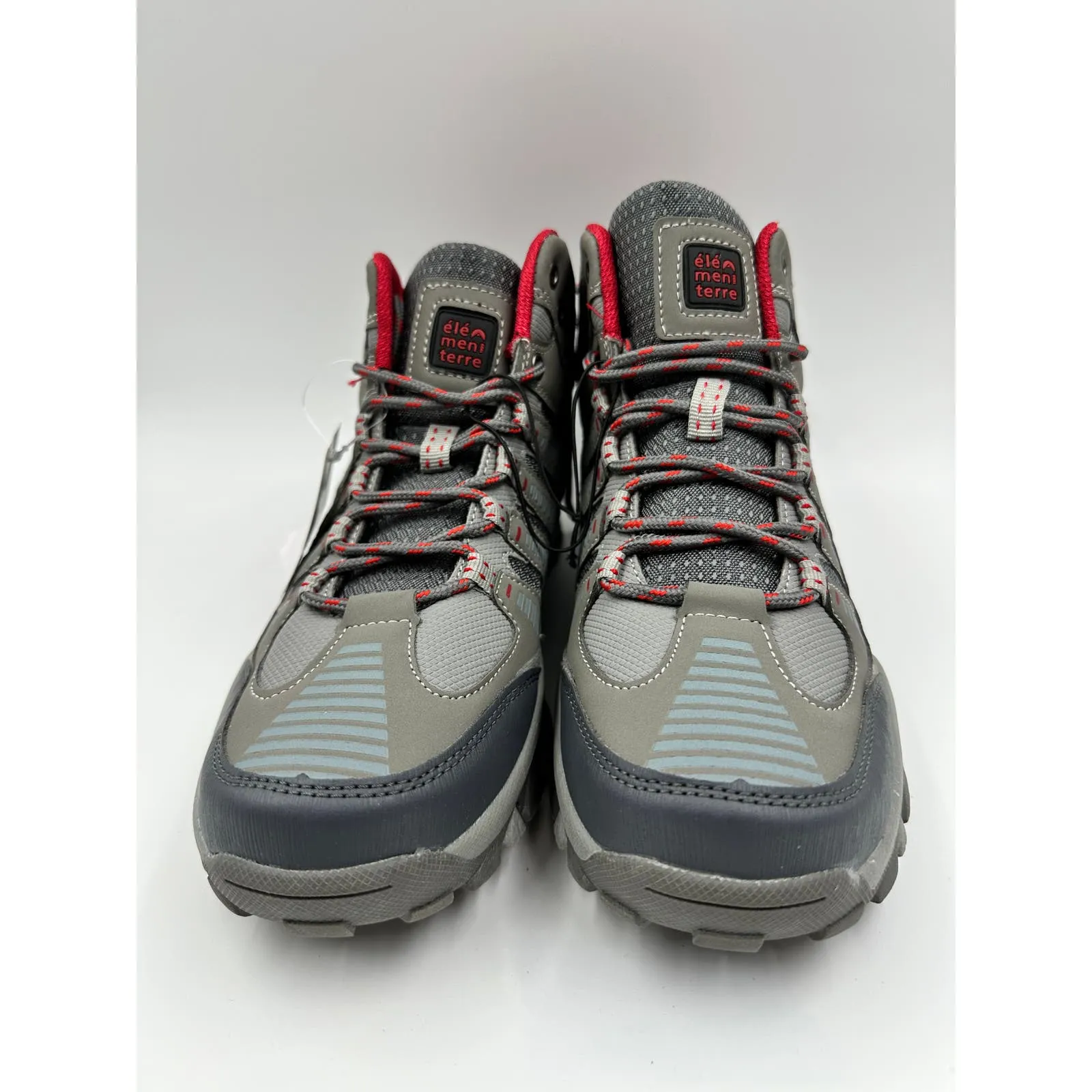 Men's Size 8.5, Light Gray High Top Hikers with Red Accents and Rugged Tread