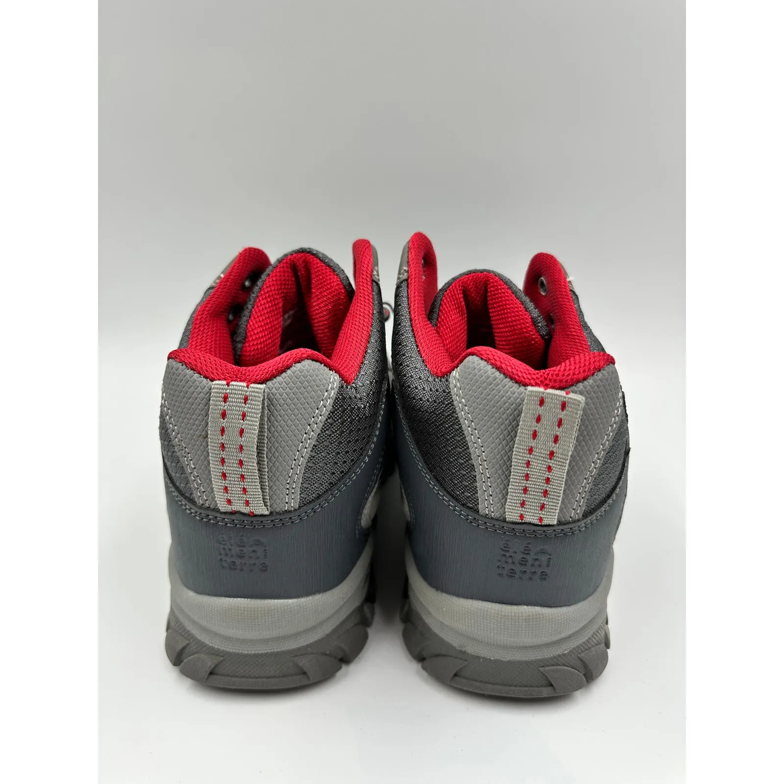 Men's Size 8.5, Light Gray High Top Hikers with Red Accents and Rugged Tread