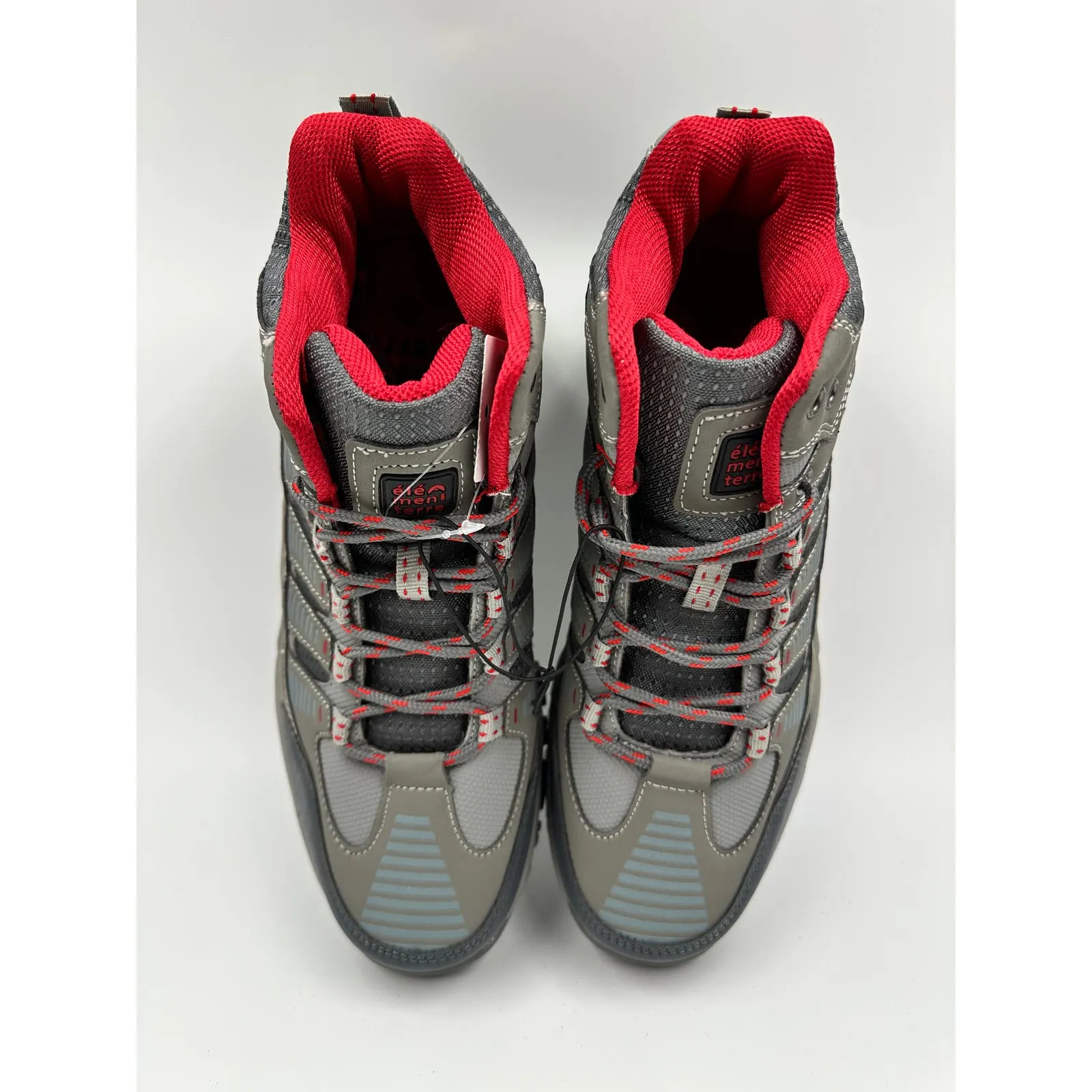 Men's Size 8.5, Light Gray High Top Hikers with Red Accents and Rugged Tread