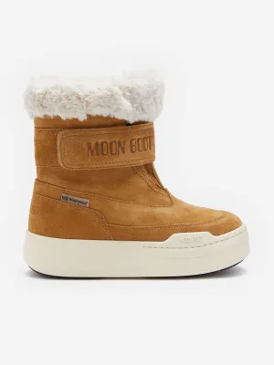 Moon Boot Girls JR Strap Suede Boots in Beige