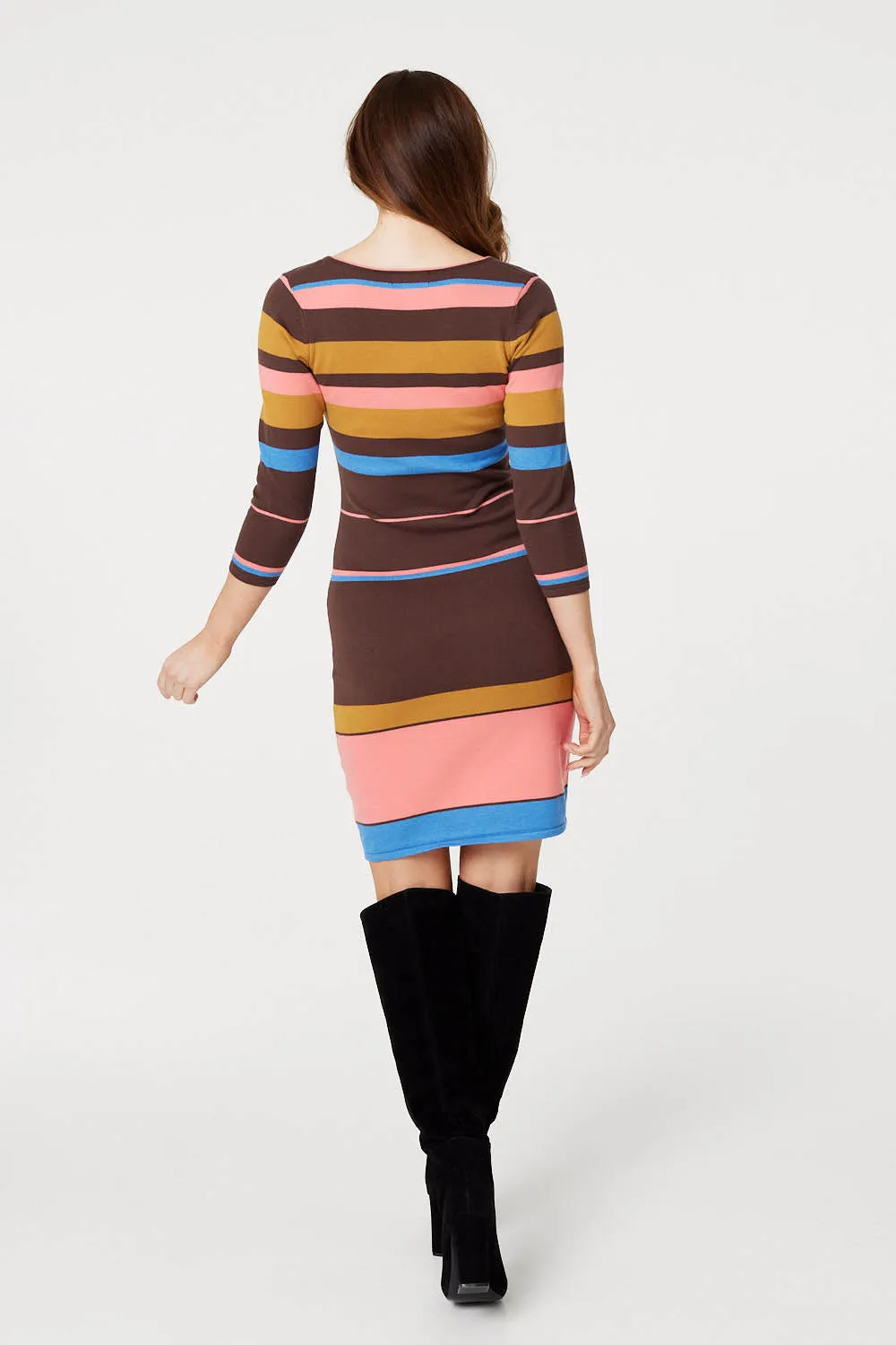 Striped 3/4 Sleeve Knit Dress