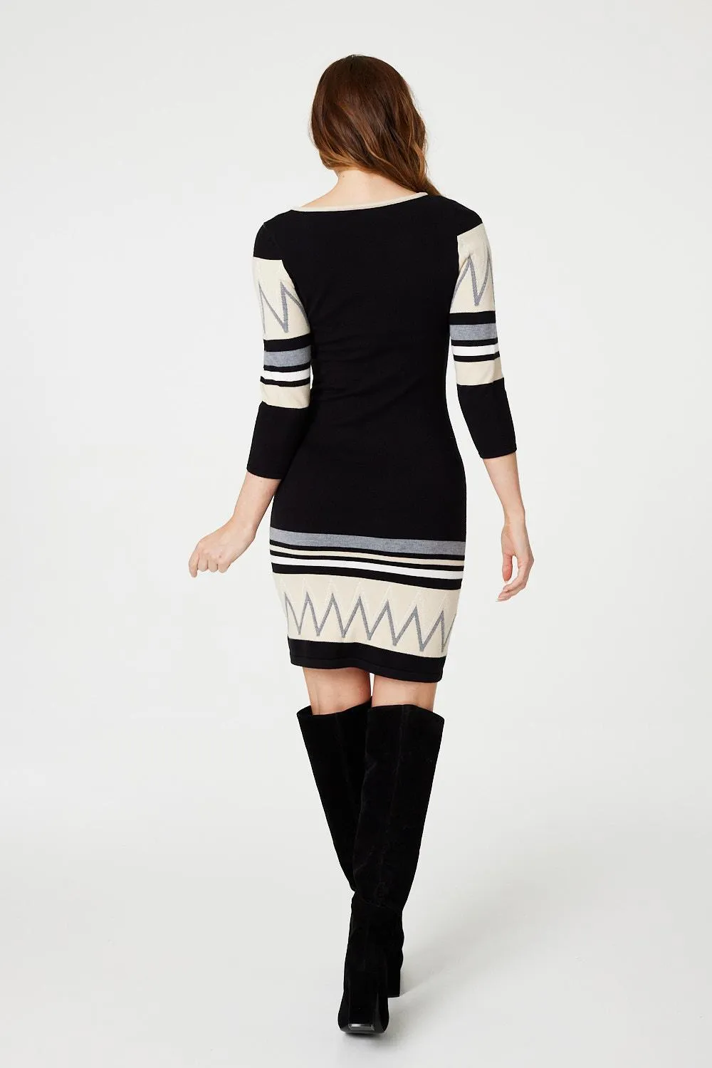 Stripy 3/4 Sleeve Knit Dress