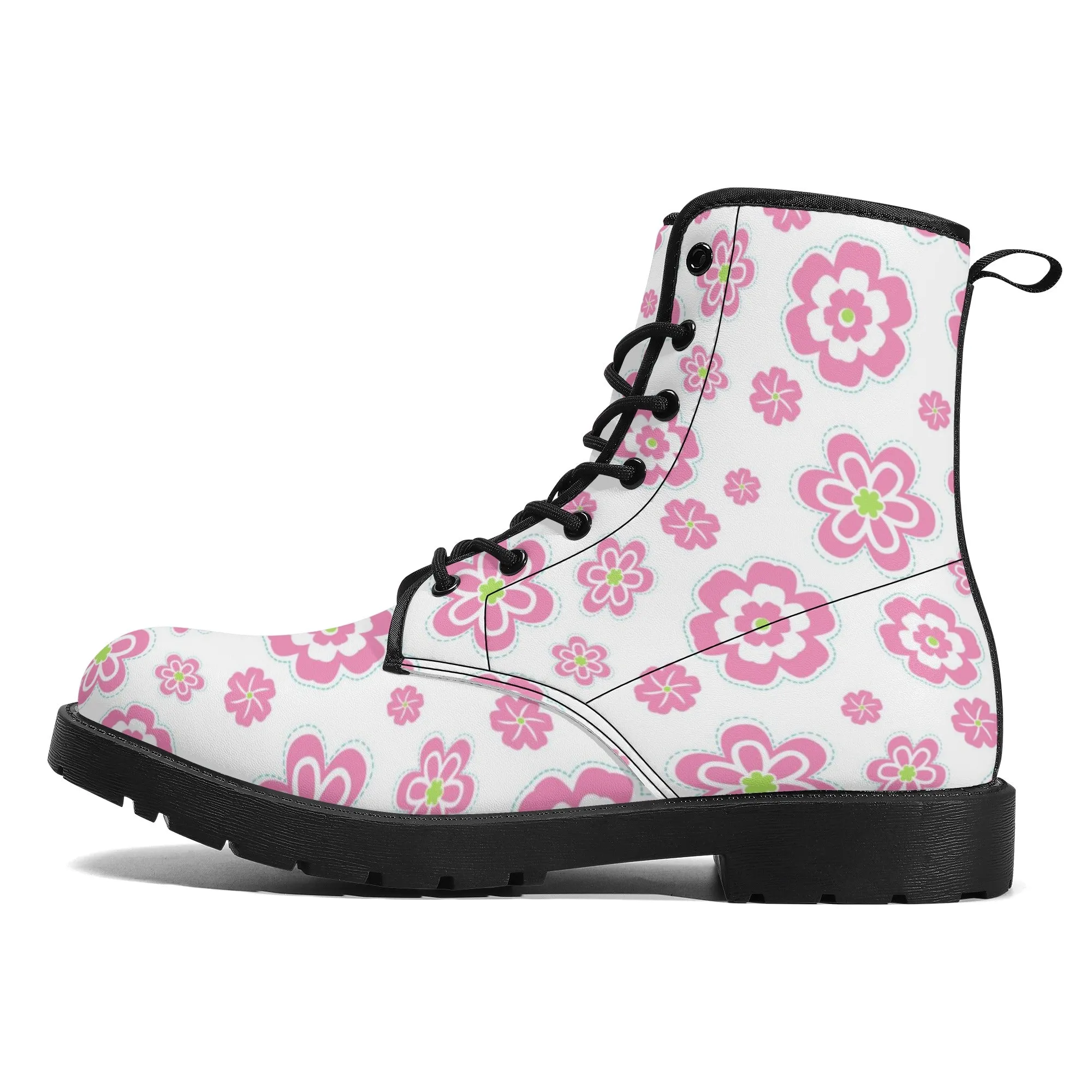 Womens Retro Pink Flowers Boots