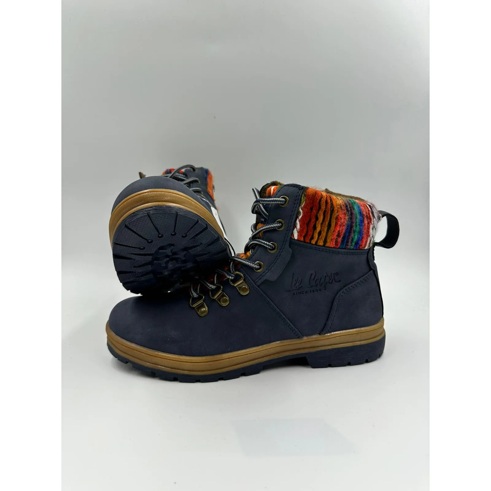 Women's size 7, Lee Cooper Navy High Top Hiking Boots with Multicolored Accents