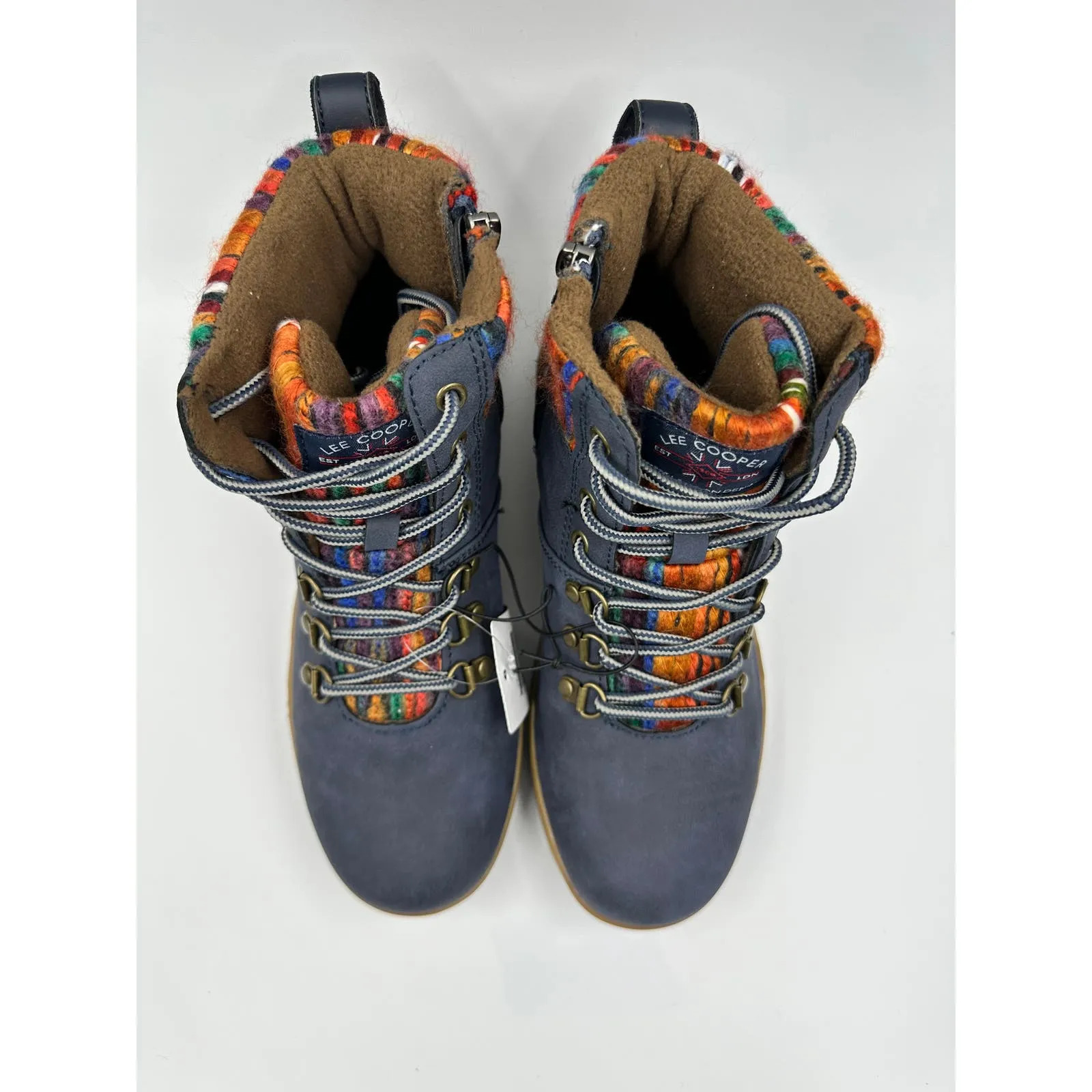 Women's size 7, Lee Cooper Navy High Top Hiking Boots with Multicolored Accents