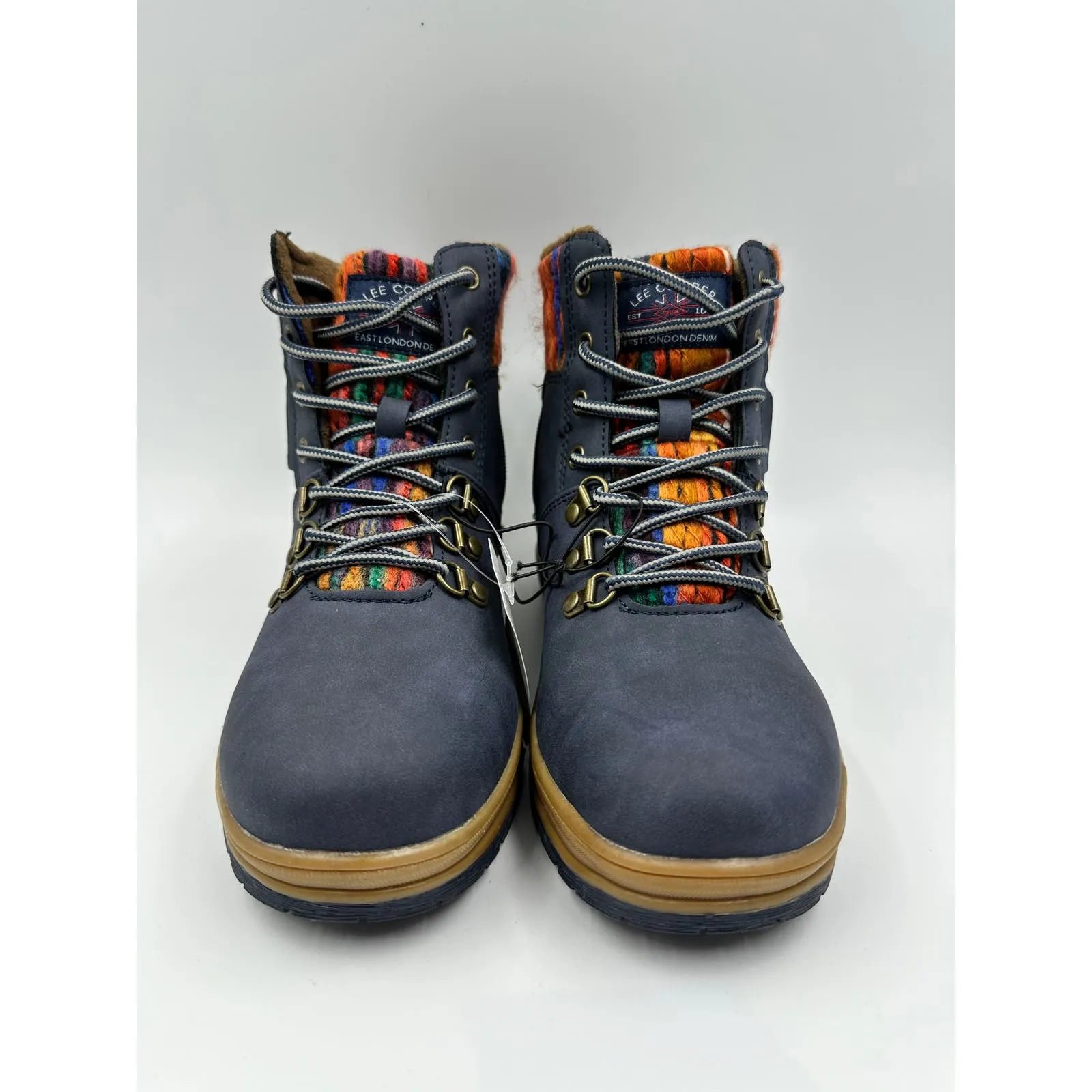 Women's size 7, Lee Cooper Navy High Top Hiking Boots with Multicolored Accents